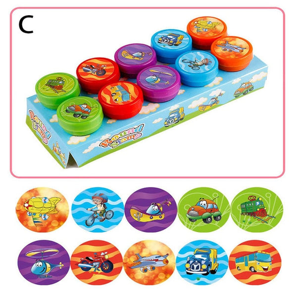 10pcs/Set Children Toy Stamps Cartoon Animals Fruits Traffic Smile Kids Seal For Scrapbooking Stamper DIY cartoon stamper Toys