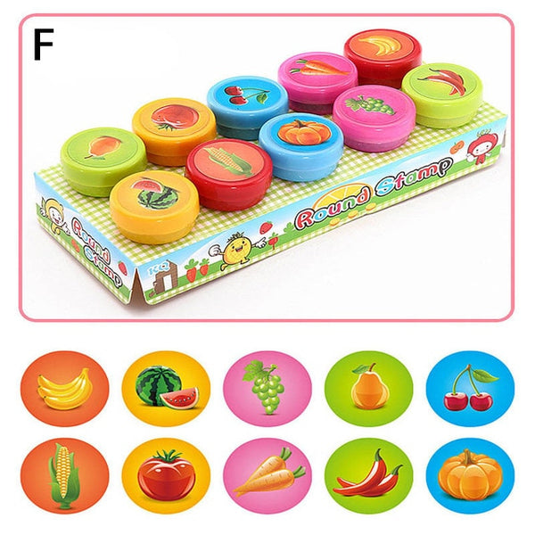 10pcs/Set Children Toy Stamps Cartoon Animals Fruits Traffic Smile Kids Seal For Scrapbooking Stamper DIY cartoon stamper Toys