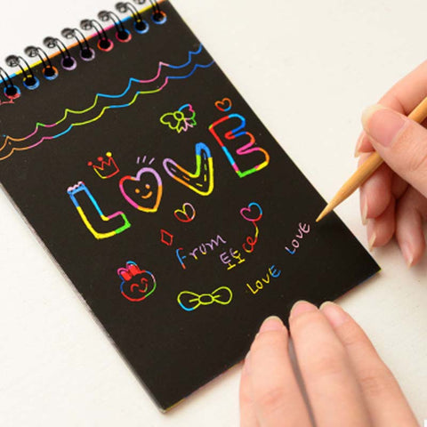New Colorful Paper DIY Kids Educational Toys Fun Doodling Scratch Children Graffiti Colorful Black Wood Stick kids crafts -20